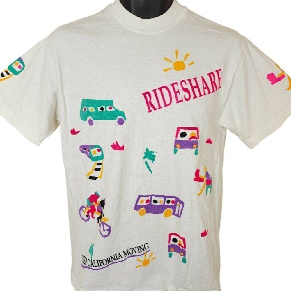 California Rideshare T Shirt Mens Size Medium Vintage 90s All Over Print Bike